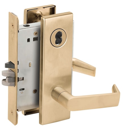 Schlage Grade 1 Storeroom Mortise Lock, SFIC Prep Less Core, 06 Lever, N Escutcheon, Satin Brass Finish, Fie L9080B 06N 606